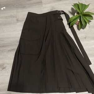 Zara Dark Brown A-Line Skirt with Belt Detail